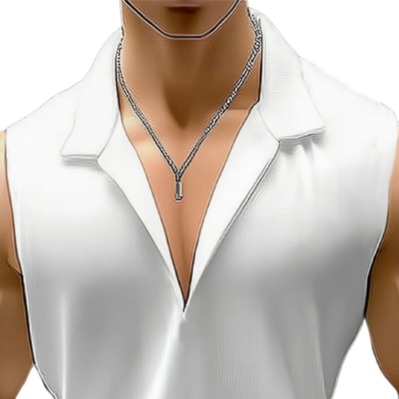 Men's Summer Basic Lapel Knitted Tank Top MTA0923E0U