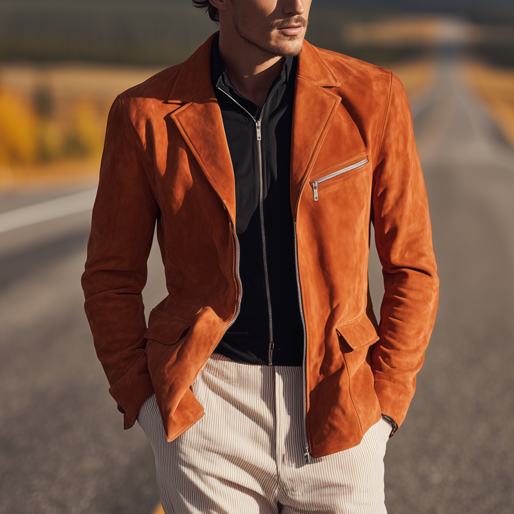 Men's Classic Casual Suede Zip-up Slim-fit Blazer MTA2603H7K