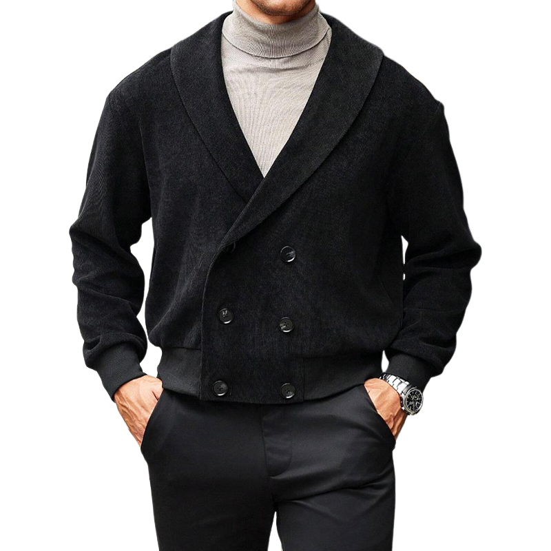 Men's Vintage Lapel Corduroy Double-breasted Short Jacket MTA0503I5U