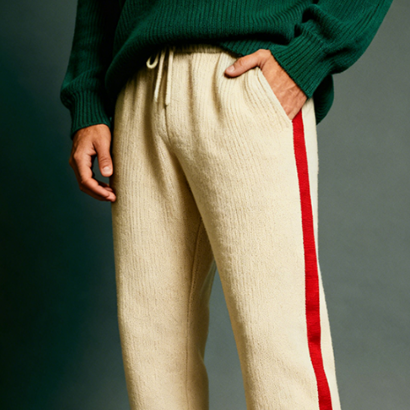 Men's Retro Casual Striped Knit Color Block Drawstring Pants MTA0652K2TO