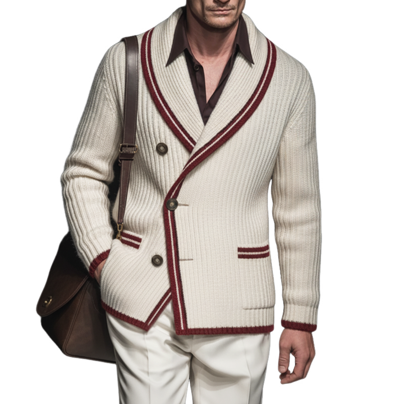 Men's Retro Colorblock Edge Shawl Collar Knit Cardigan MTA2201J8U