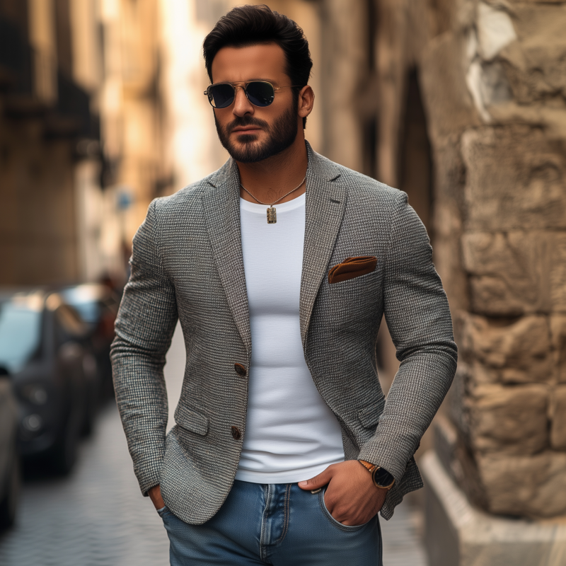 Men's Stylish Houndstooth Notch Lapel Single-breasted Slim-fit Short Blazer MTA1749G1M