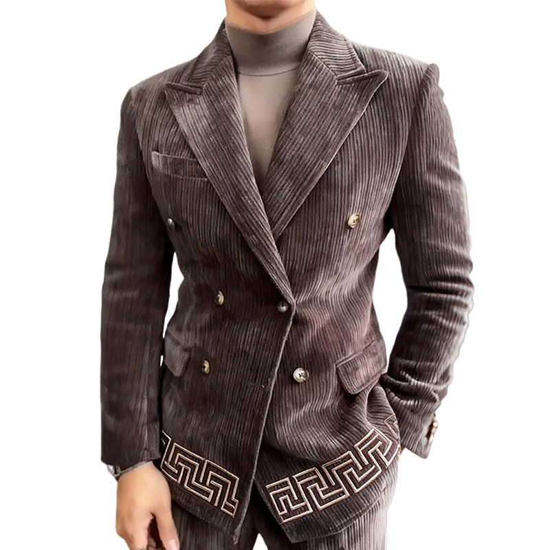 Men's Retro Casual Corduroy Embroidered Blazer MTA3083K1TO