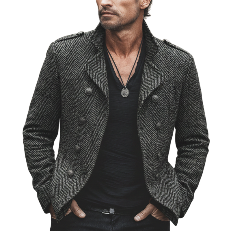 Men's Business Double-breasted Notched Lapel Faux Wool Jacket MTA0112L6U