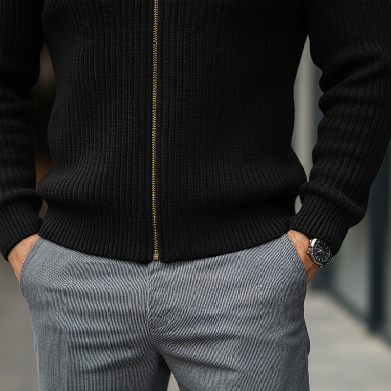 Men's Winter Retro Cotton Yarn Knit Zipper Cardigan MTA1020L7P