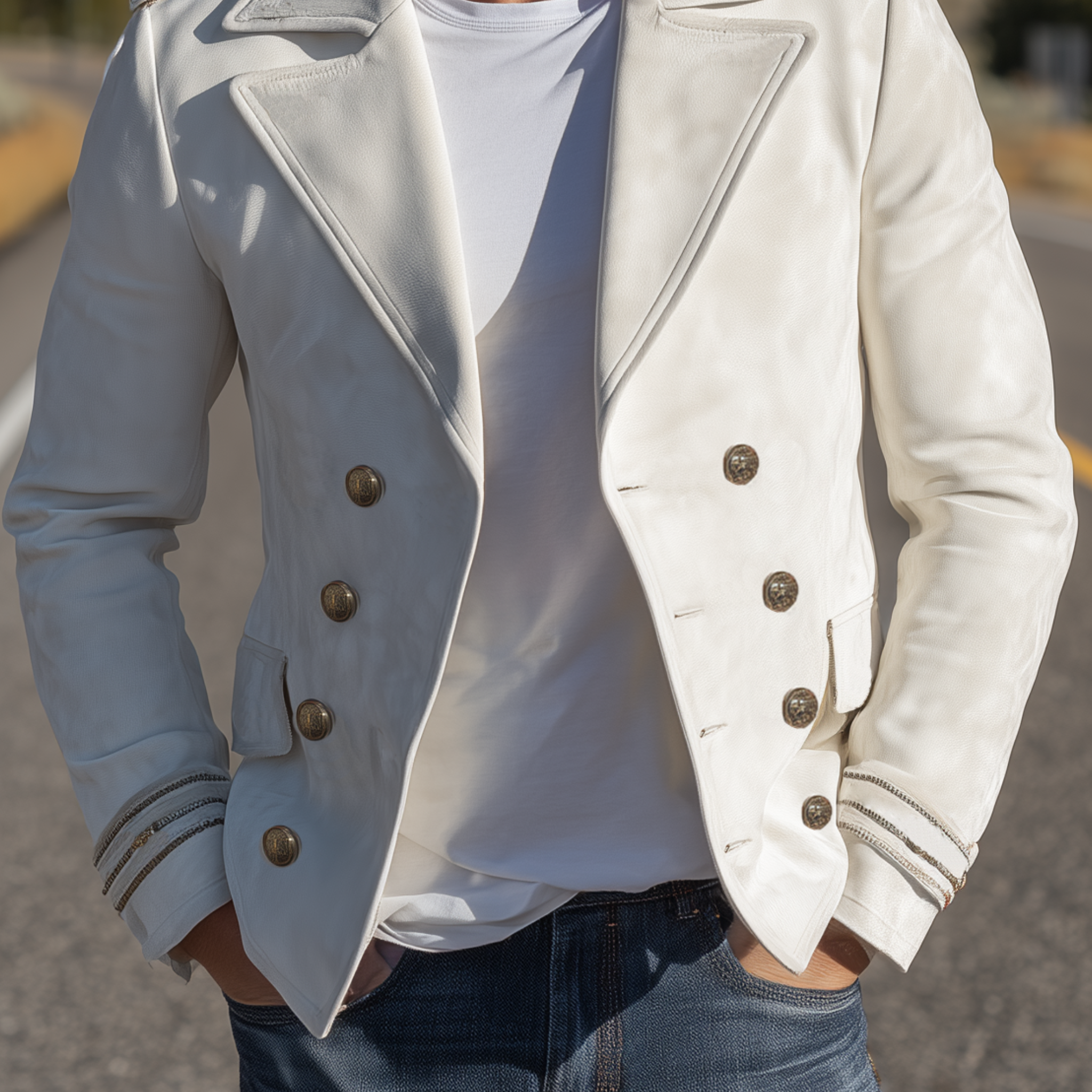 Men's Classic Retro Western Lapel Suede Cropped Double Breasted Jacket MTA0840H9K