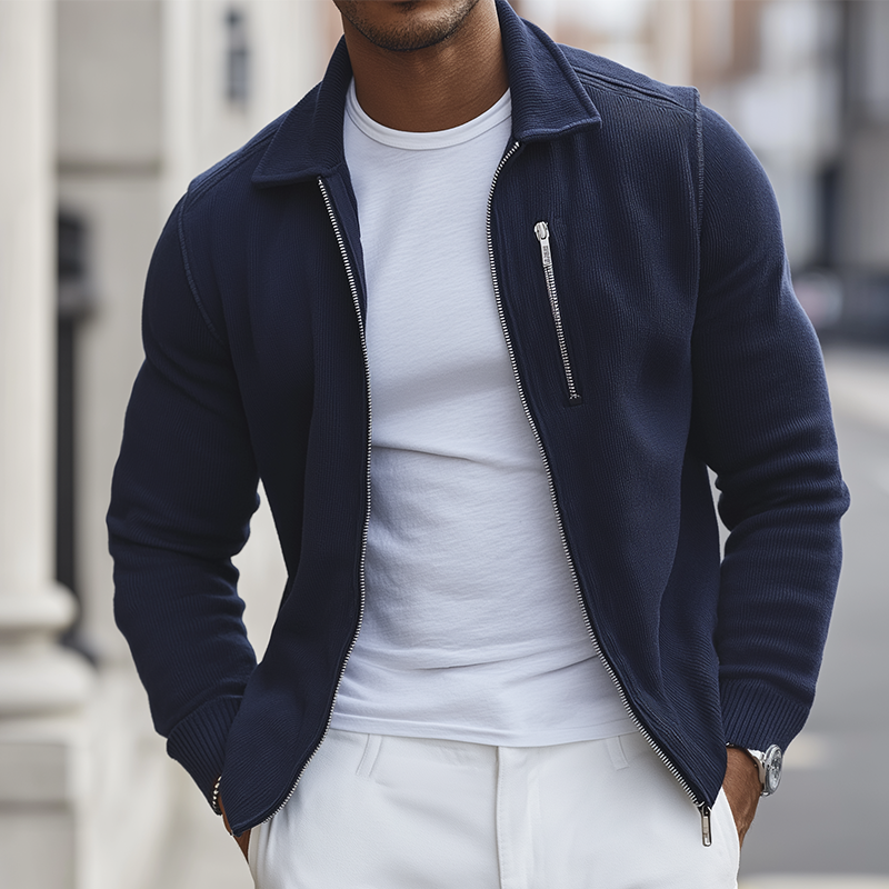 Men's Retro Casual Street Style Knitted Zipper Lapel Jacket MTA0943I4TO