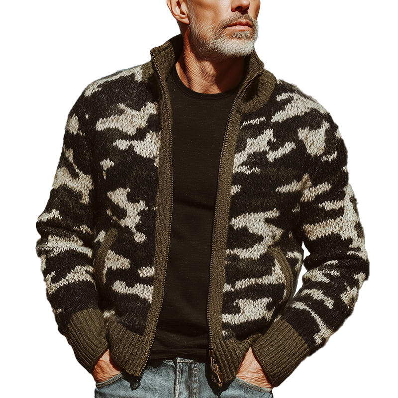 Men's Autumn And Winter Fashion Camouflage Knitted Zipper Sweater Cardigan MTA1393I7P