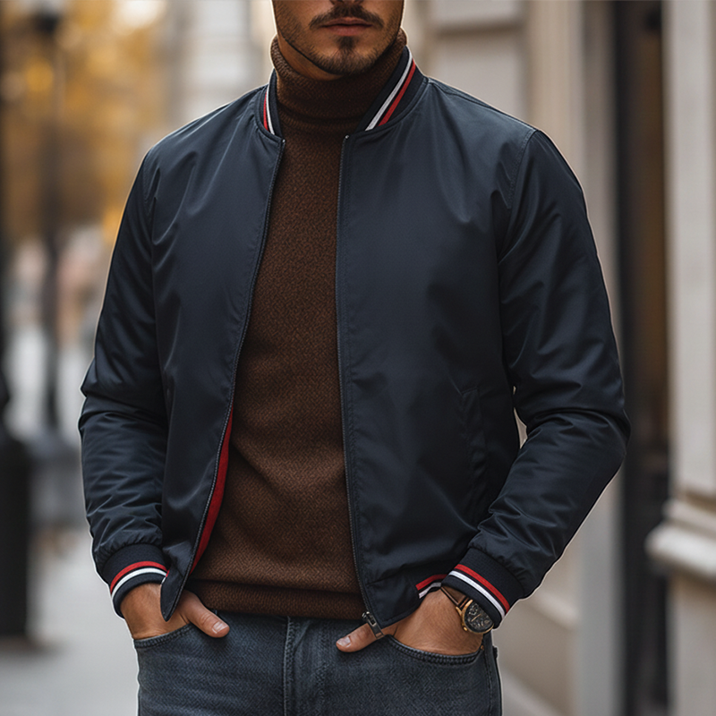 Men's Retro Cotton Blend Ribbed Zipper Jacket MTA1935K2P