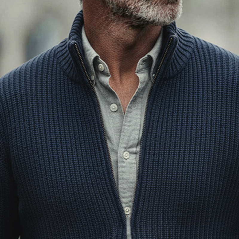 Men's Solid Color Stand Collar Zip-up Knit Cardigan MTA1968K0X