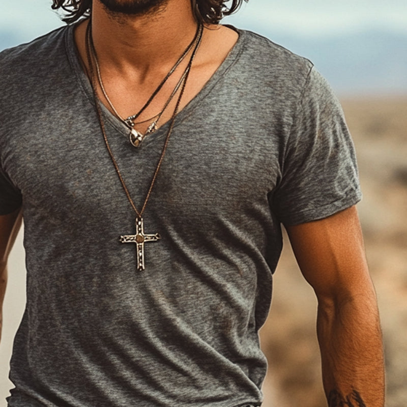 Men's Cotton Blend Short Sleeve V-Neck T-Shirt MTA1315E3X