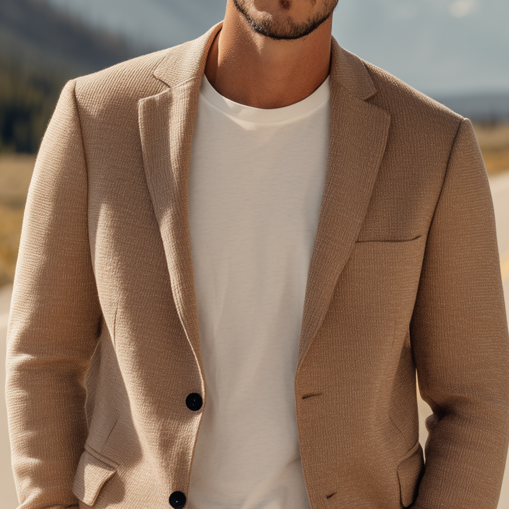 Men's Classic Casual Solid Color Single-breasted Slim Fit Knitted Blazer MTA0206H8K