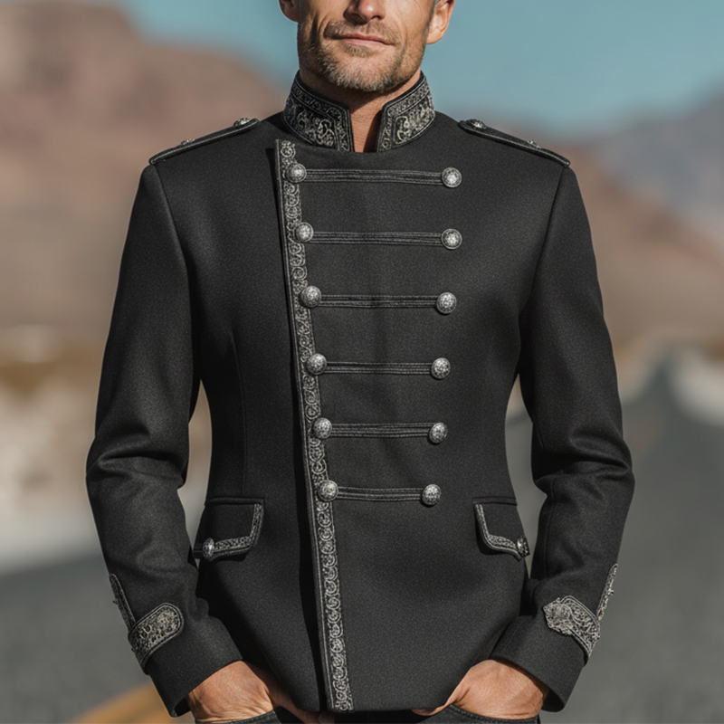 Men's Fall Fashion Embroidered Trim Cotton Blend Stand Collar Military Jacket MTA2843I1P