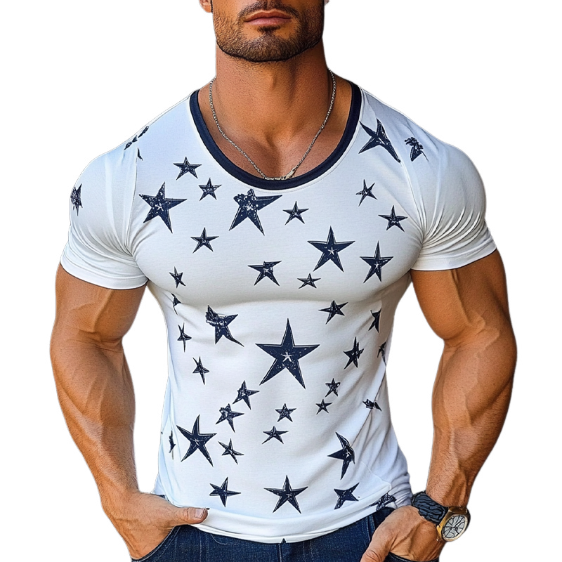 Men's Star Print Tough Round Neck Short Sleeve T-shirt MTA2486G4X
