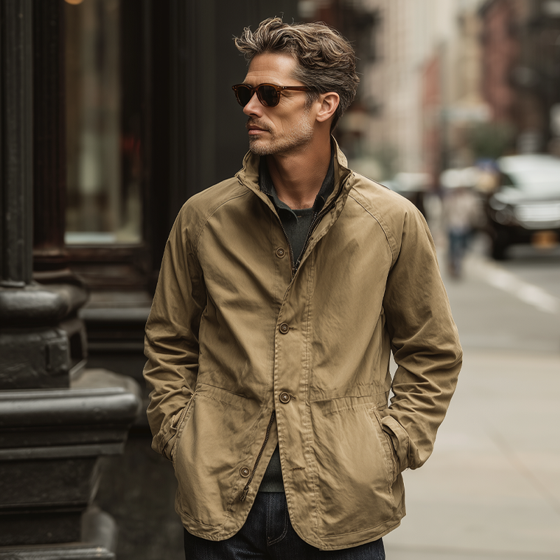 Men's Casual Solid Color Cotton Stand Collar Zipper Jacket MTA0573H4X
