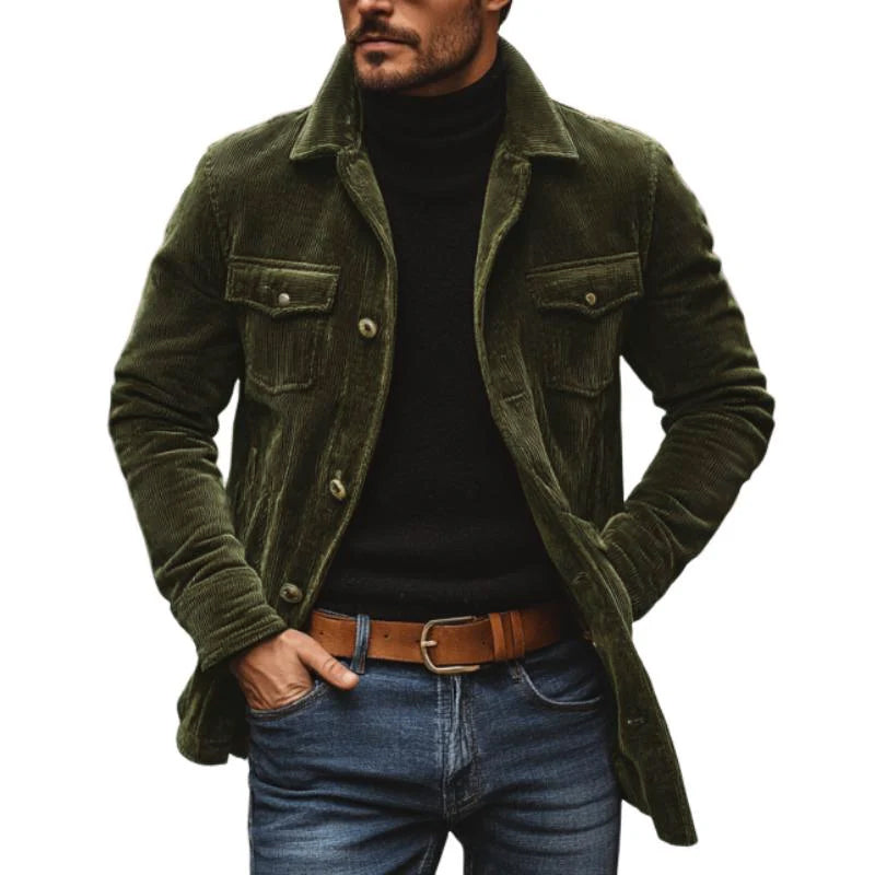 Veste mi-longue à simple boutonnage en velours côtelé vintage pour homme 39855937M