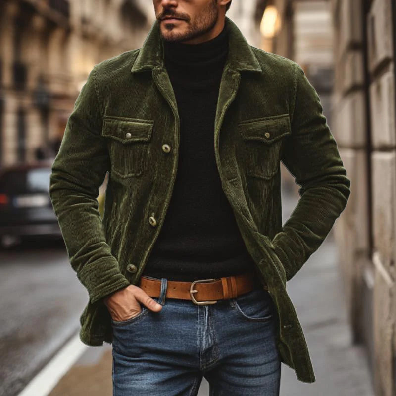 Veste mi-longue à simple boutonnage en velours côtelé vintage pour homme 39855937M