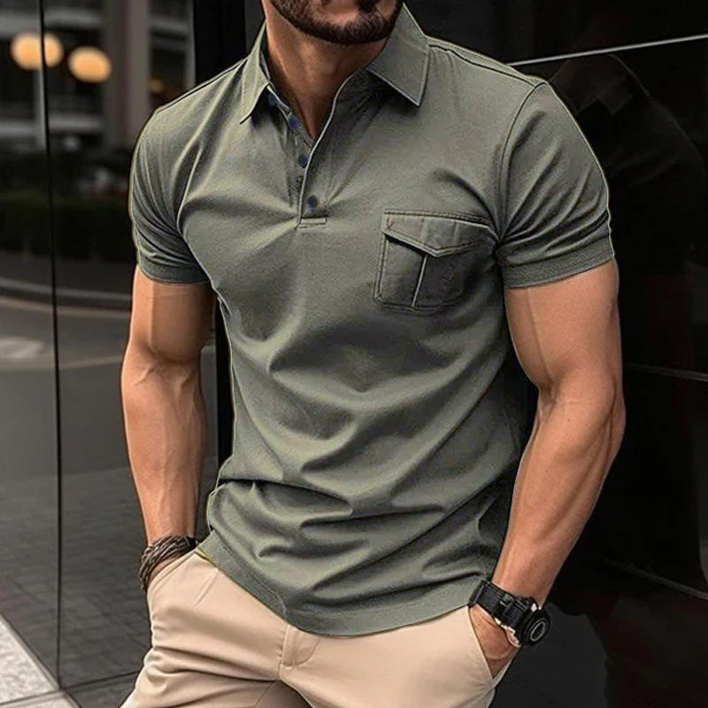 Polo casual da uomo a maniche corte con risvolto sottile 18107009M