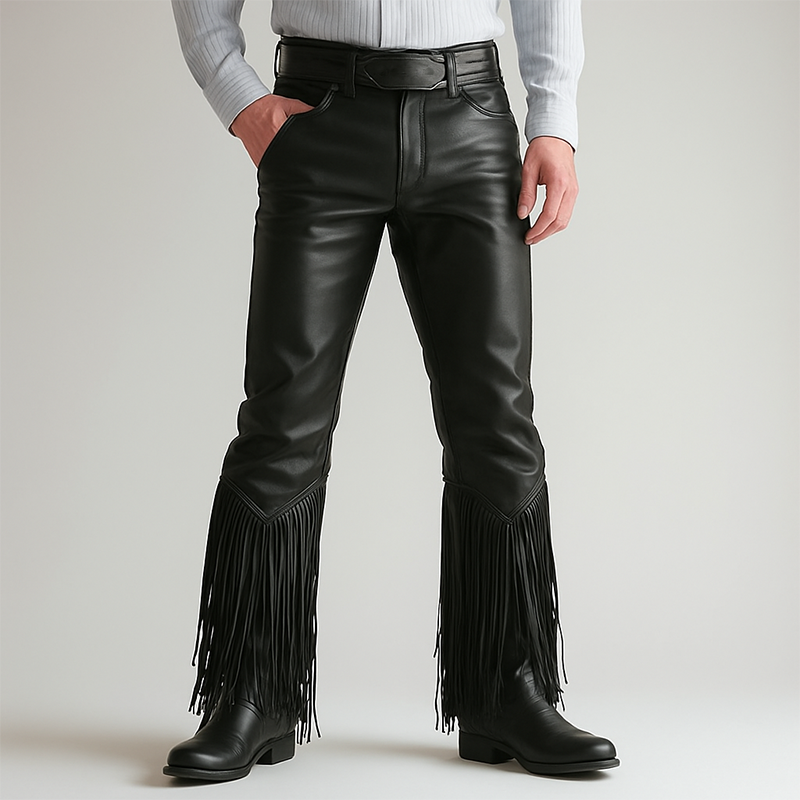 Men's Summer Western Cowboy Style Leather Tassel Trousers MTA1494E8P