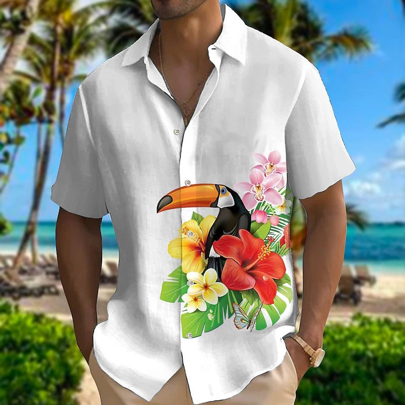 Men's Hawaiian Animal Print Lapel Short Sleeve Shirt 07865476X