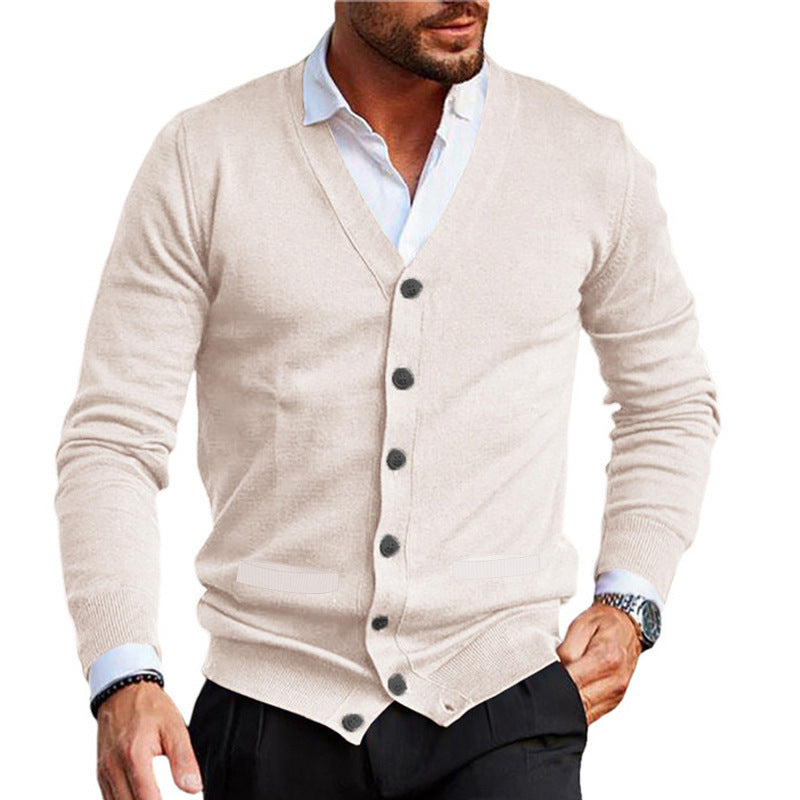 Men's Casual Solid Color V-Neck Long-Sleeved Slim-Fit Knitted Cardigan 52816345M