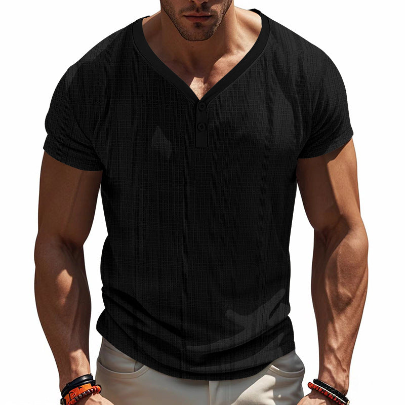 Men's Imitation Linen Loose Breathable Short-sleeved T-shirt 97138221X