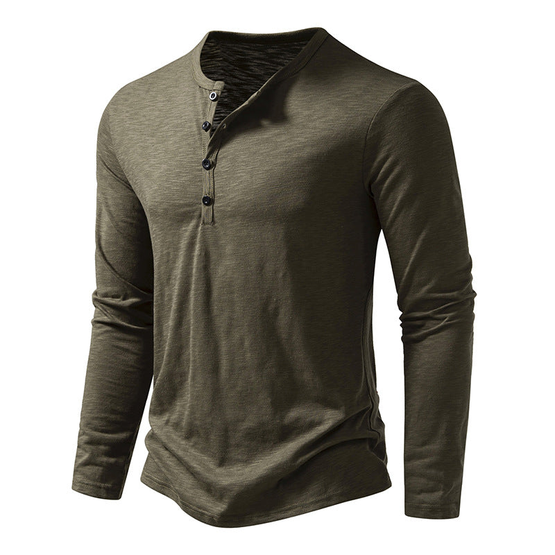 T-shirt casual da uomo con colletto Henley e maniche lunghe tinta unita 22687327Y