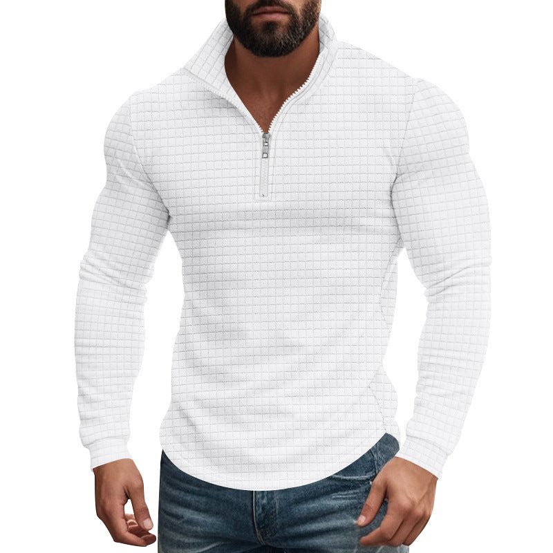 Men's Half-zip Small Square Stand Collar Long Sleeve T-shirt 08353588Z