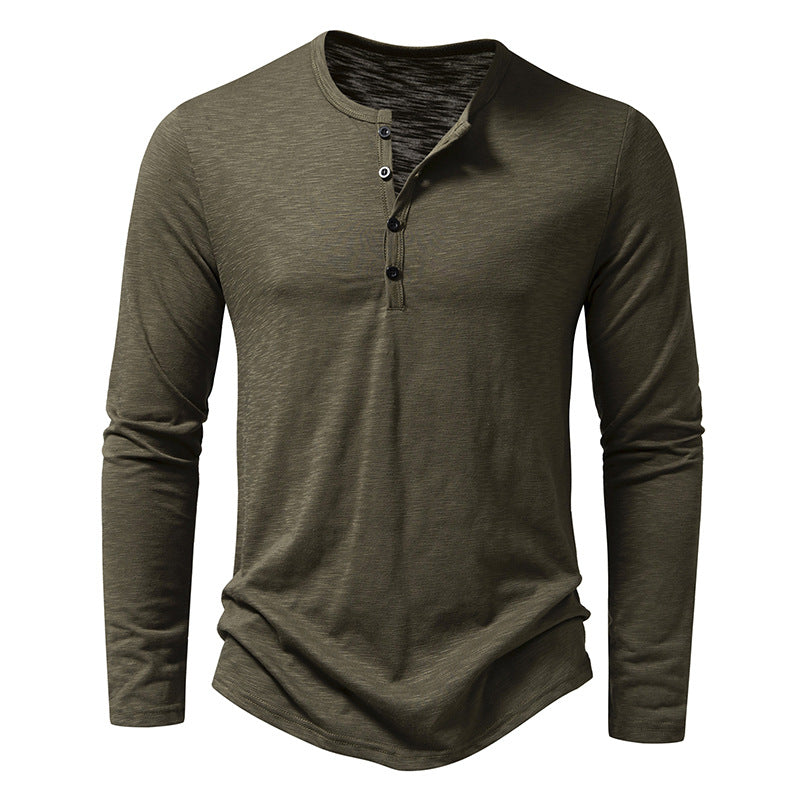 T-shirt casual da uomo con colletto Henley e maniche lunghe tinta unita 22687327Y