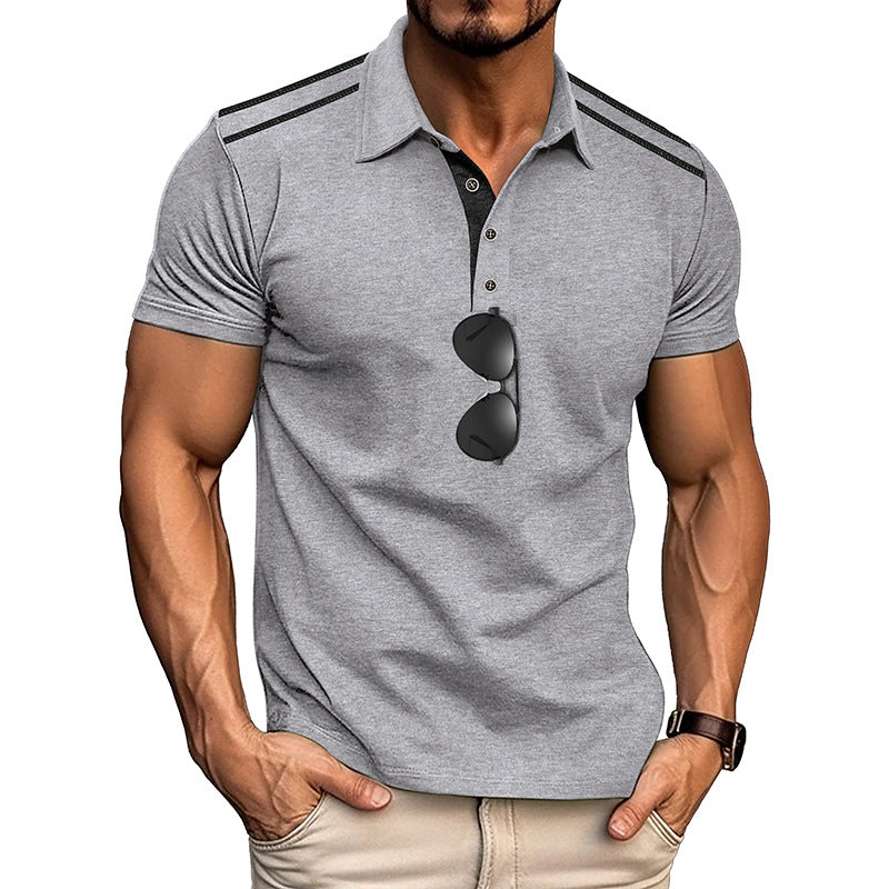 Men's Casual Cotton Contrast Color Lapel Slim Fit Short Sleeve Polo Shirt 74538187M