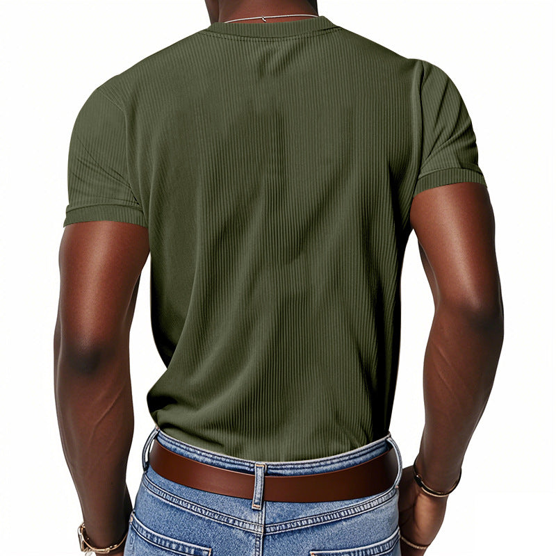 Men's Casual Corduroy V-neck Slim Short-sleeved T-shirt 50277603M