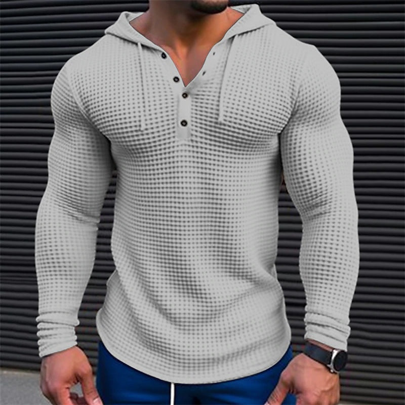 Men's Solid Waffle Long Sleeve Casual Hoodie 80077688Z