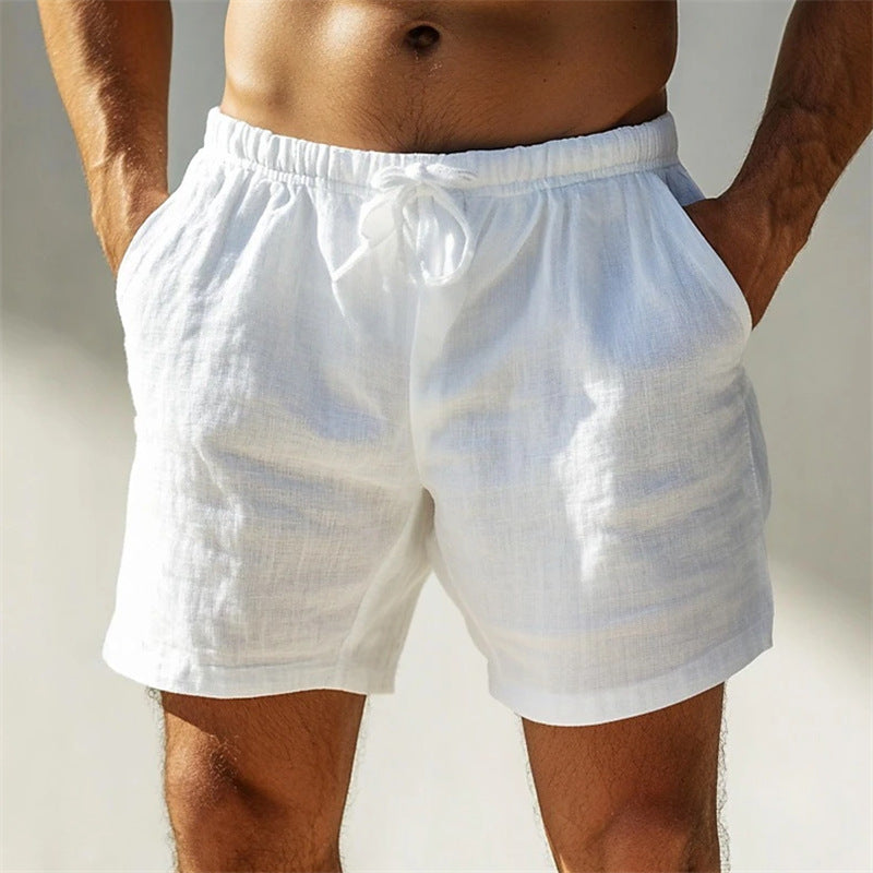 Menns uformelle shorts med elastisk midje i lin 45438818M