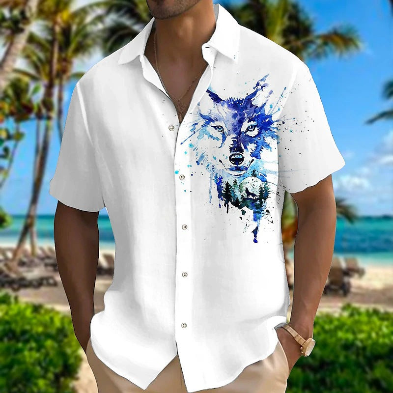 Men's Hawaiian Animal Print Lapel Short Sleeve Shirt 07865476X