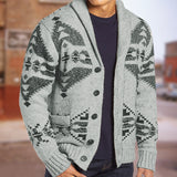 Men's Lapel Jacquard Casual Long Sleeve Knit Cardigan 27270686M