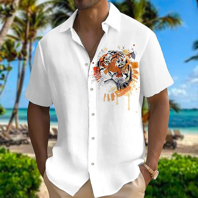 Men's Hawaiian Animal Print Lapel Short Sleeve Shirt 07865476X