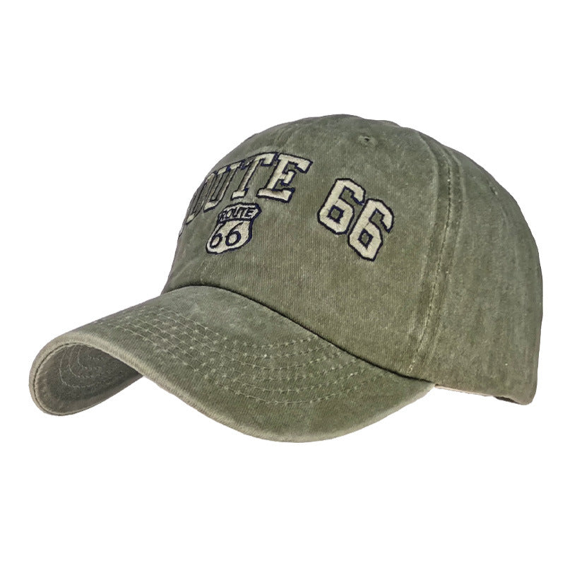 Cotton Distressed Washed Route 66 Embroidered Baseball Cap 96546640M