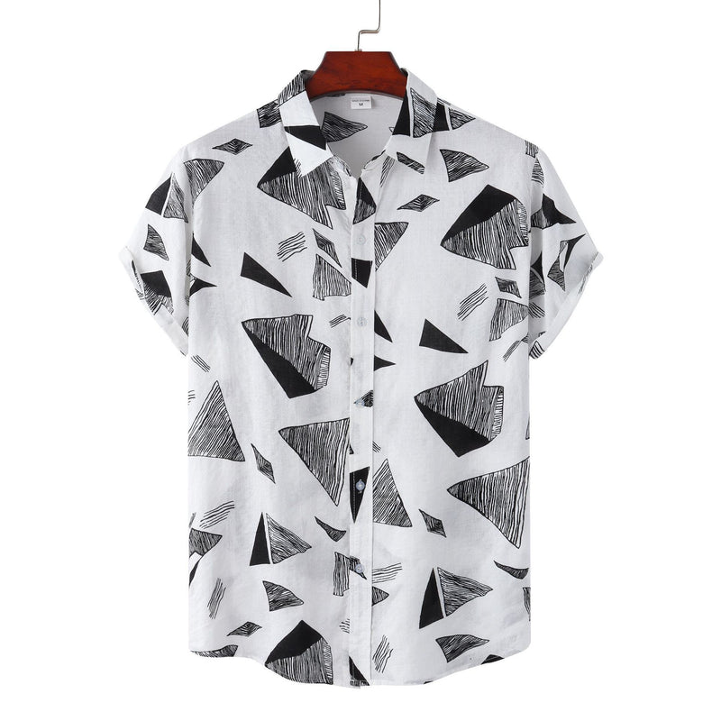 Men's Large Size Geometric Print Loose Vintage Short Sleeve Shirt 12210461X