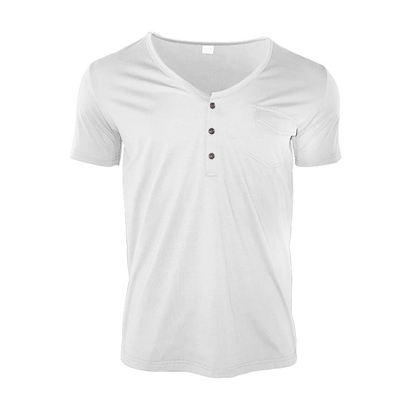 Men's Classic Casual Slim Fit Deep V-Neck Pocket Cotton Short Sleeve T-Shirt 29897522K