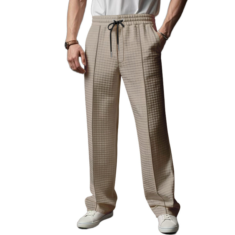 Men's Casual Waffle Elastic Waist Loose Straight Pants 08112374M