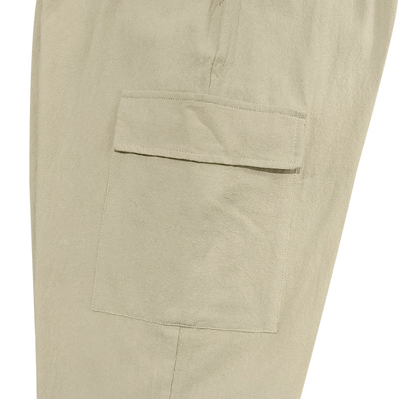 Men's Classic Casual Multi-Pocket Cotton and Linen Cargo Pants 31541550K