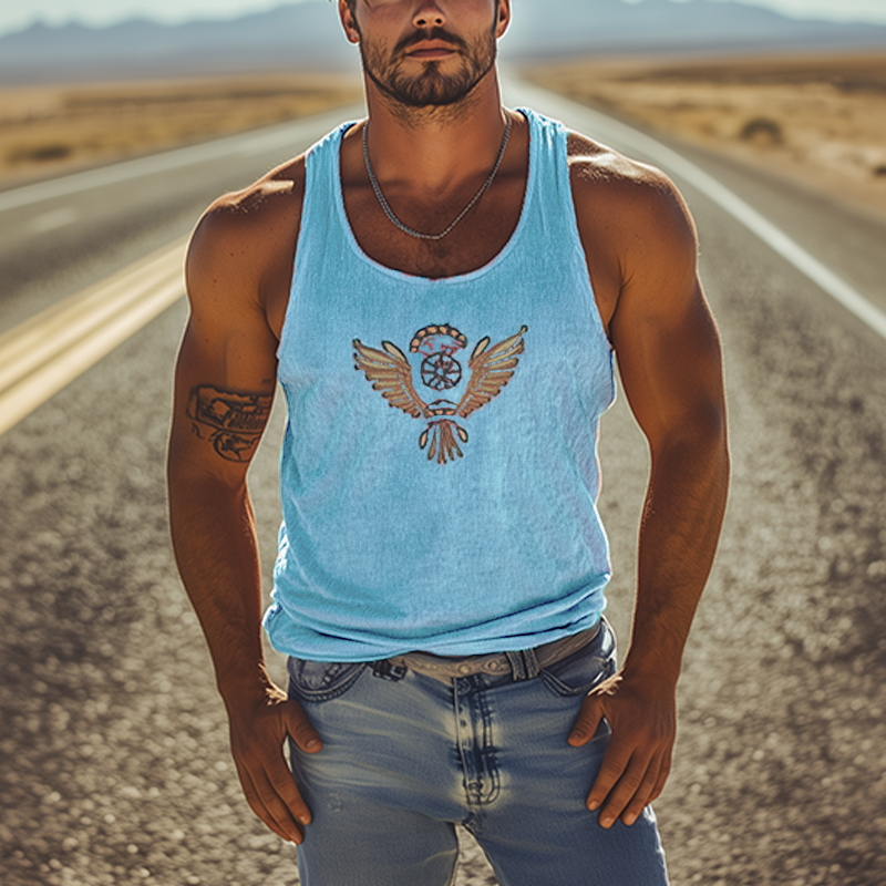 【24-hour shipping out】Men's Classic Casual American Retro Embroidered Knit Striped Tank Top 72799567K