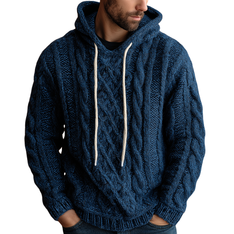 Men's Vintage Casual Cable-knit Sweater Hoodie MTA3097H4TO