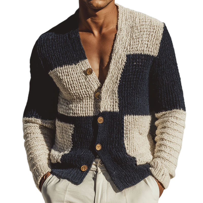 Men's Retro Casual Knit Colorblock Button Cardigan MTA1003J1TO