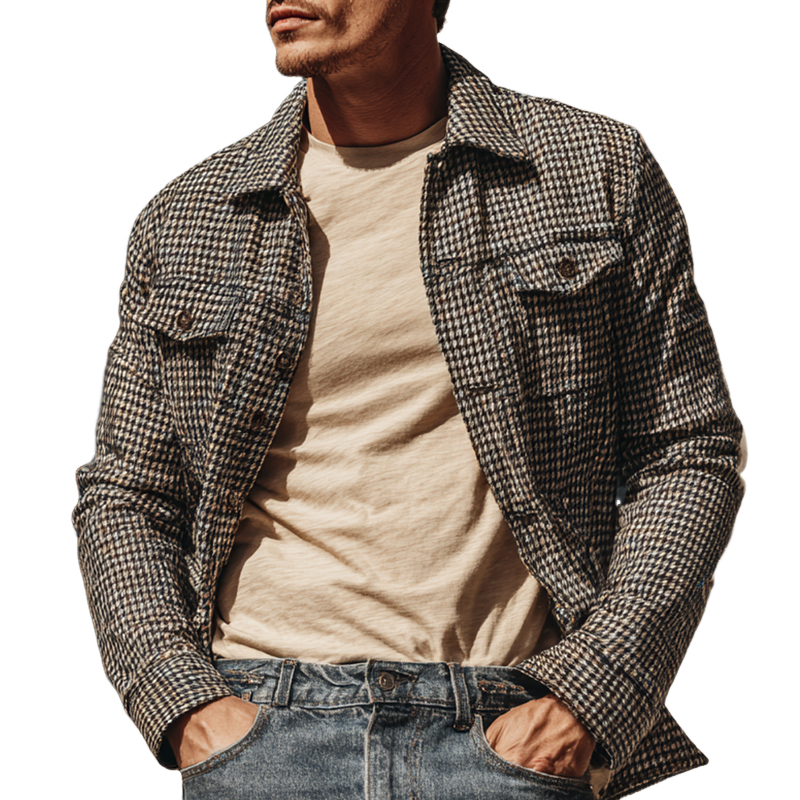 Men's Houndstooth Lapel Single-Breasted Jacket MTA0568H6X