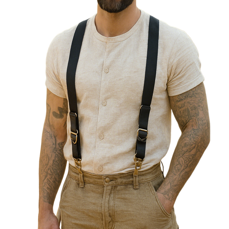 Men's Retro Casual Cotton And Linen Collarless Short Sleeve Shirt MTA2843G6TO