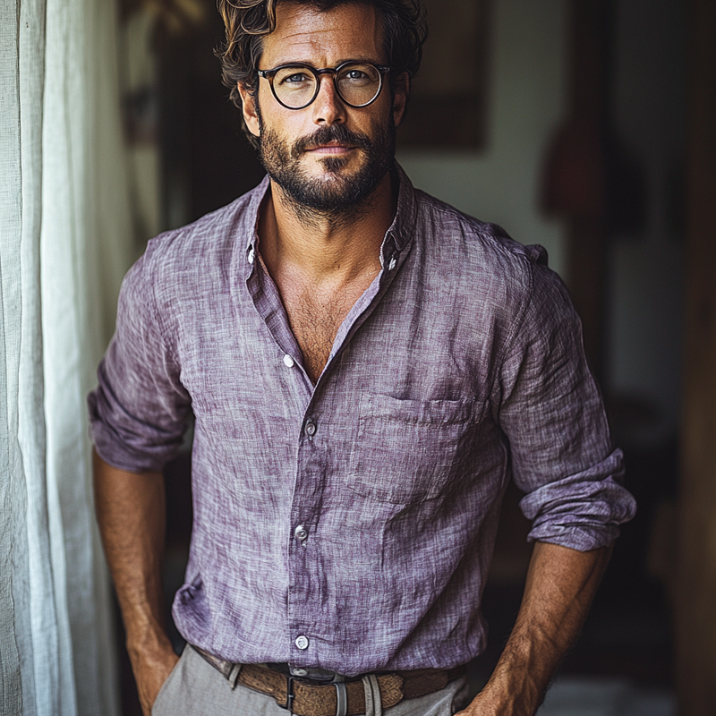 Men's Vintage Cotton And Linen Long-sleeved Shirt MTA0124H1X