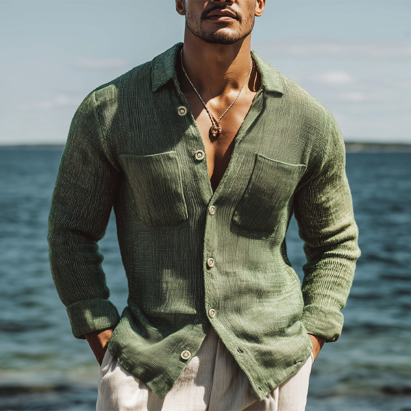 Men's Classic Knit Button-Down Long Sleeve Shirt MTA0561H5U