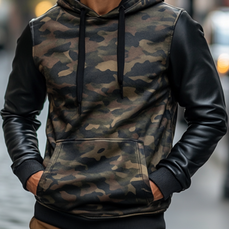 Men's Casual Fashion Camouflage Patchwork Hoodie 59756950F