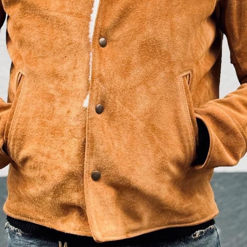 Men's Retro Solid Color Patchwork Faux Suede Lapel Button Jacket MTA0195L2X